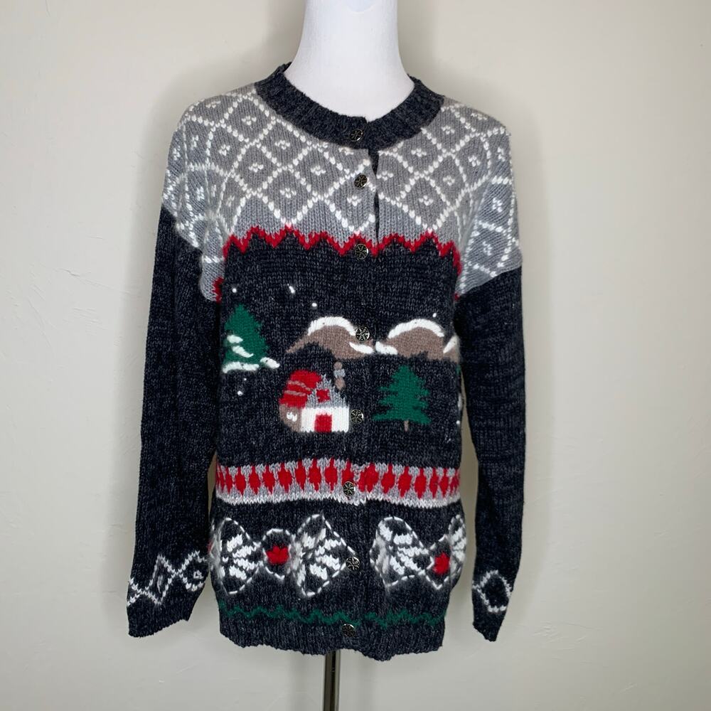 Northcrest Winter Scene Cardigan Snow Mountains Sz Small